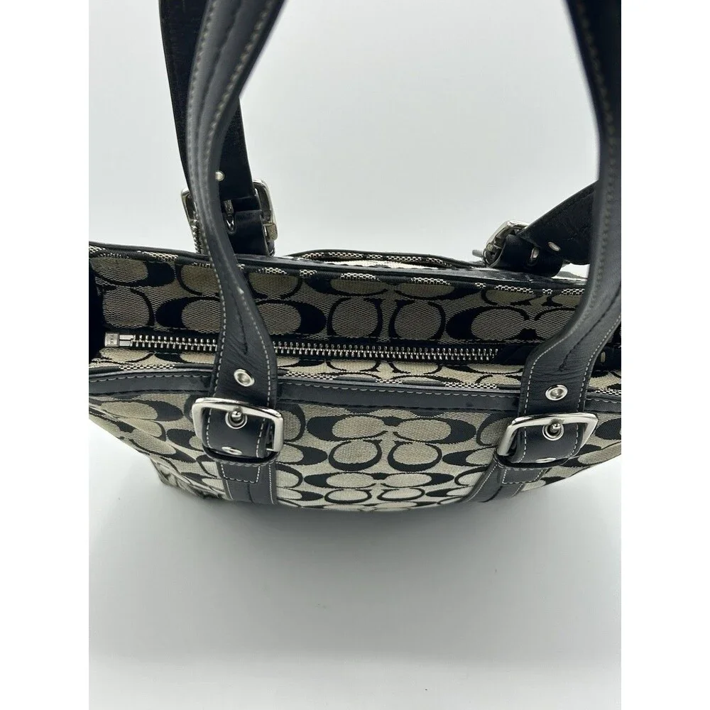 Vintage Coach Hampton Signature Canvas With Leather Trim Tote Bag Black And Tan